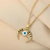 Collane con ciondolo LUTAKU Corno Luna Evil Blue Eye Collana per donne Fascino Mezzaluna Gioielli da sposa fortunati Regalo di compleanno