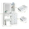 Jansaimei Vanity Set with LED Light Strip&brighess Adjustable, 3 Color Modes Sliding Mirror Cosmetic Dressing Desk Home, Lockable Drawers, and 7 Cabinets