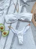 Damenbadebekleidung 2024 Sexy Metall Goldkette verbundene Badeanzüge Bandeau Bikini Set Tanga Frauen Brasilianische Biquinis Badeanzug Weiß