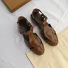 Kleidschuhe Sommer Beef Goods Vollleder Vintage Baotou Sandalen für Frauen One Line Buckle Roman