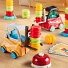 Sortera häckning Stapling Toys Childrens Engineering Truck Forklift Press Shovel Toy Car Set Education Stacking Board Game Party Boy Birthday Present 24323