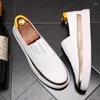 Casual Shoes Korean Style Men White Slip-On Flats Shoe Breattable Original Leather Loafers Streetwear Platform Sneakers Zapatos