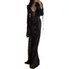 Casual Jurken Vrouwen Sexy See Through Ruffle Jurk Lange Mouw Sheer Mesh Tie Up Split Maxi Esthetische Badpak Bikini Strand Cover