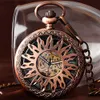 Orologi da tasca Steampunk Retro Hollow Sun Nero / Oro / Bronzo Orologio da tasca meccanico manuale da uomo Argento / Oro rosa Orologio da tasca con pendente automatico L240322