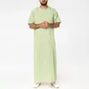 Roupas étnicas Mens Cor Sólida Robes Estilo Saudita Zipper Jubba Thobe Homem Vintage Manga Curta O Pescoço Muçulmano Árabe Islâmico 2024