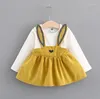 Abiti da ragazza Abiti da ragazza Primavera Autunno O-Collo Vestiti per bambini Orecchie Cotone Baby Princess For