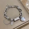 Braccialetti con ciondoli Bracciale in acciaio inossidabile con serratura a cuore Grossa catena placcata oro Amore Natale Regalo di San Valentino