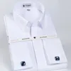 Mens Classic French Cuff Hidden Button Dress Shirt Long-sleeve Formal Business Standard-fit White Shirts Cufflinks Included 240320