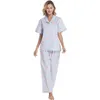 Ensemble de pyjamas longs d'hiver en coton biologique de luxe personnalisé pour femmes pyjamas de nuit