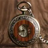 Vintage Watch Hand Winding Mechanical Pocket Watch Wood Design Half Retro Clock Gifts For Men Women Reloj12228