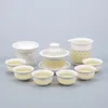Conjuntos de chá azul e branco requintado conjunto de chá 1 gaiwan 6 xícaras favo de mel bule chaleiras copo porcelana chinês drinkware