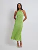 Casual Dresses Wsevypo Green Pleated Halter Women's Elegant Sleeveless Wrap Pencil Long Dress Evening Cocktail Party Gown Vestidos