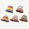 Chapeau tricoté à rayures colorées pour femmes printemps été crème solaire seau chapeaux filles doux casquette décontractée plage vacances chapeau de paille 240314