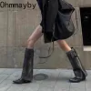 Boots Winter Women Cowboy Boots Fashion Slip On Belt Ladies Elegant Long Pipe Boots Casual Thick Heel Women's Boot