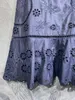 2024 Весеннее синее сплошное платье с коротким рукавом и круглым вырезом миди, повседневные платья F4M061402