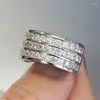 Cluster Ringen Drie Lijnen CZ Luxe 925 Sterling Zilveren Accessoires Voor Vrouwen Sprankelende Bruids Trouwringen Trendy Sieraden