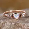 Wedding Rings White Fire Opal Love Heart Stone For Women Rose Gold Silver Color Band Bridal Engagement Jewelry Mother's Day Gift
