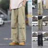 Calças masculinas homens sweatpants cordão carga com cintura elástica múltiplos bolsos tecido respirável elegante para diário