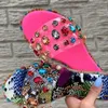 Летние шлепанцы, женские шлепанцы, модные тапочки, драгоценные камни, стразы, дикие бриллианты на плоской подошве, женская обувь из прозрачного ПВХ 240321
