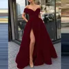 Women Sexy Off Shoulder V Neck Maxi Formal Dresses Sleeveless High Slit Celebrity Long Elegant Dress Evening Prom Party Gown 240314