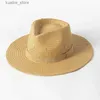 Hoeden met brede rand Emmerhoeden 2023 Nieuwe effen band Panama strohoeden voor dames Zomer strandhoeden Brede rand zonnehoed Begrafeniskerk Derby Fedora Cap UPF50 + L240322