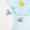 Orecchini a bottone Cristalli blu Zucca Auto Compleanno Madre Bambini Vero orecchino in argento sterling S925 per donna