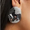 Boucles d'oreilles HUANZHI 5CM couleur or ovale irrégulier Zircon grand alliage épais rétro bijoux exagérés cadeau de saint valentin 2024