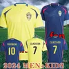 2024 Sverige Larsson Mens Soccer Jerseys National Team Retro Dahlin Brolin Ingesson Home Yellow Away Blue Adult Football Shirts Uniforms Kids Kit 888