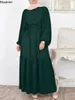 Ethnic Clothing 2024 Women's Muslim Long Dress Fashion Abaya Hijab Women Casual Puff Sleeve Holiday Party Lace-up Maxi Robes