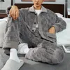 Heren nachtkleding herfst en winter lang pluche vest pyjama geruite flanellen pyjamabroek 2-delig huiskleding man fluweel verdikt