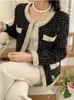 Jaquetas femininas 2024 moda francesa estilo pista pequena fragrância casaco tweed xadrez feminino outono outwear temperamento casaco