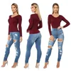 Jeans femininos rasgados para mulheres sexy oco para fora meados de cintura magro lápis calças femininas magro angustiado streetwear