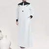 Ropa étnica Contraste de color de los hombres Túnica musulmana Manga larga Media cremallera Kaftan Jubba Thobe Casual Islámico Dubai Túnicas Masculinas Musulmane