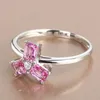 Cluster Rings S925 Silver Cherry Blossom Pink Crystal Flower Ladies Engagement For Women Adjustable Fresh And Light Luxury Jewelry