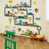 Autocollants dessin animé route voiture avion ballon à Air chaud Stickers muraux garçons enfant bébé chambre autocollant mural maternelle papier peint maison décalcomanies