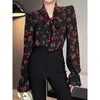 Women's Blouses Korean Ladies Fashion Interior Lapping Spring Autumn Long Sleeve Tops Printing Elegant Clothing V-neck 2024