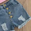 Kleidungssets für geborene Kinder, Baby-Mädchen-Outfits, Kleidung, One-Shoulder-Tanktops und Löcher, zerrissene Jeans-Shorts, modisches Mädchen, 1–6 Jahre