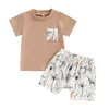 Conjuntos de roupas da criança bebê meninos roupas de verão árvore impressão manga curta camiseta e shorts elásticos para 2 peças roupas de férias conjunto