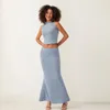 ワークドレス女性2ピーススカートセット夏の服2024ソリッドカラーモックネッククロップタンクトップススリムな長いスカートセットストリートウェア