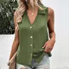 Women's Blouses Oversized V-Neck Sleeveless Button Shirts Vest Casual Solid Color Tank Top Single-breasted Mid Length Female Clothes