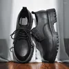 Casual Shoes 2024 Spring British Street Style Solid Black Patent Leather Height Increasing For Men's Teenagers Daily Dress