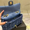 Damen Designer Classic Flap Blue Tweed CF Umhängetaschen Gold Metall Hardware Matelasse Kette Umhängetasche Blaue Handtaschen Outdoor Luxus Sacoche Geldbörse 25x15cm