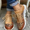 Sapatos casuais leopardo emenda grande tamanho papai 2024 mulheres moda rendas até cabeça redonda sola grossa baixa top esportes