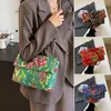 Bolsos de hombro de gran capacidad con cordón, bolso de mensajero de estilo chino con estampado Floral de lona y flores grandes del noreste para mujeres y niñas