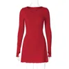 Women Dresses Wind Womens Autumn and Winter New Fashion Simple Solid Back Strap Waist Dress