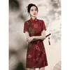 Roupas étnicas China Estilo Nacional Qipao Moda Vermelho Primavera Verão Curto Impressão Vintage Slim Moderno Mulheres 2024 Cheongsam Vestido Chinês