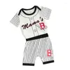 Ensembles de vêtements pour bébés garçons, tenue de Baseball, combinaison à manches courtes, rayée, élastique, ensemble de vêtements d'été pour garçons