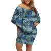 Feestjurken Hoge kwaliteit mode casual op maat Polynesische tribale blauwe achtergrond met bloemenprints dames vintage jurk merk