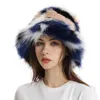 Bérets Fausse Fourrure Fluffy Bucket Hat Pour Femmes De Luxe En Peluche Hiver Épaissir Neige Surdimensionné Doux Femmes Panama Cap