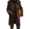 Herrgravrockar 2024 Spring/Winter Long Coat Casual Ull Solid Color Slim Fit Double Breasted Brown Side Jacket Collar Windbreaker